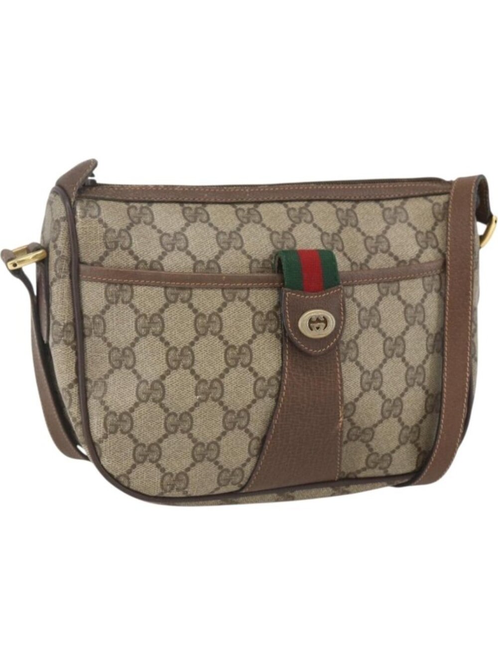 GUCCI GG Supreme Web Sherry Line Shoulder Bag PVC Beige 89 02 032